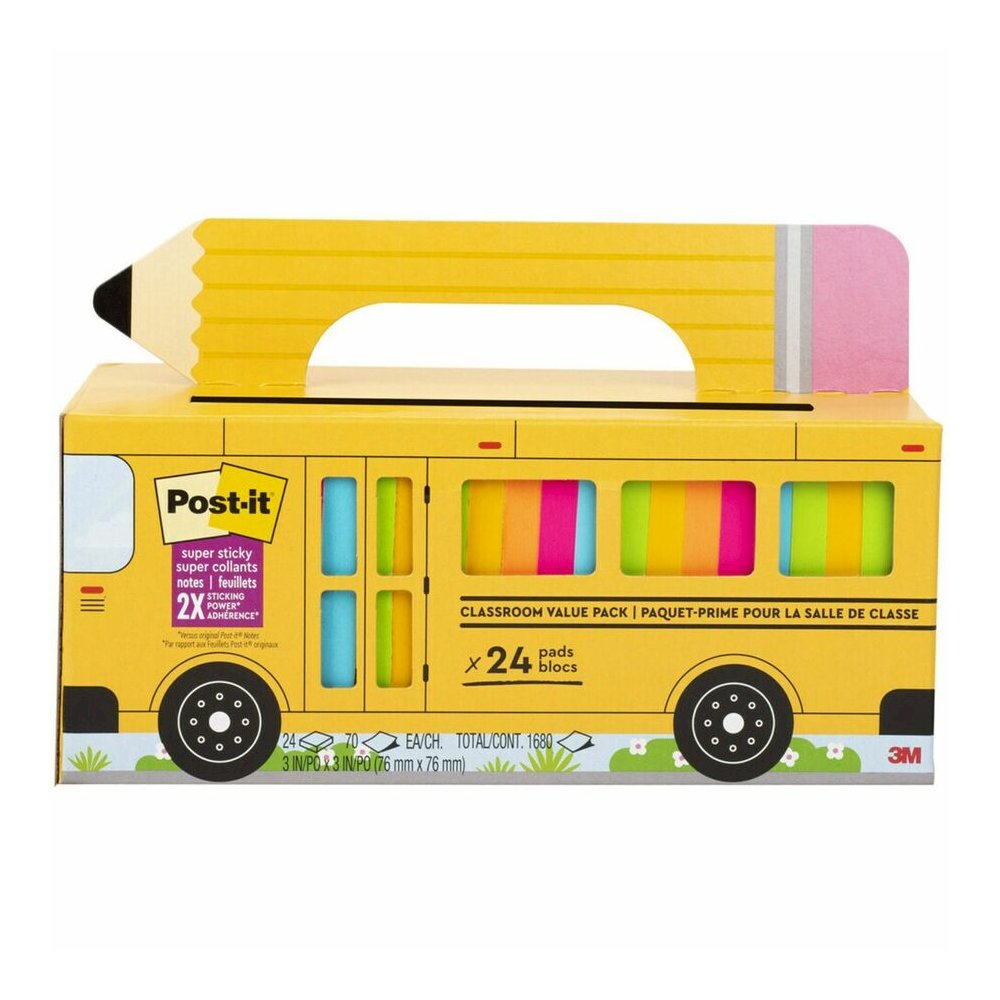 Post-it&reg; Super Sticky Notes Bus Cabinet Pack - 3" Flag/Note Width x 3" Flag/Note Length - Square - 70 Sheets per Pad - Iris, Electric Blue, Evergreen, Yellow, Candy Red - Sticky, Recyclable, Adhes. Picture 6
