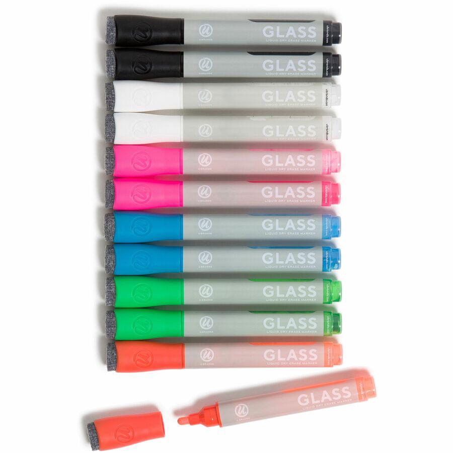 U Brands Magnetic Liquid Glass Markers - Erasable - Assorted Ink - Liquid - Gray Plastic Barrel - 12 / Pack. Picture 5