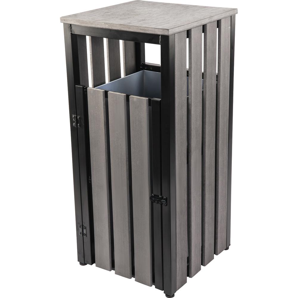 Lorell Faux Wood Outdoor Waste Bin - Rectangular - Weather Resistant - 33.6" Height - Polystyrene - Weathered Charcoal - 1 Each. Picture 4