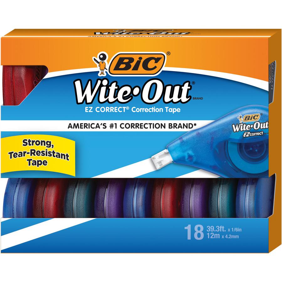 BIC Wite-Out EZ CORRECT Correction Tape - 0.20" Tape Width x 39.40 ft Tape Length - Tear Resistant, Odorless, Film-based - Translucent, White - 1 Box. Picture 3