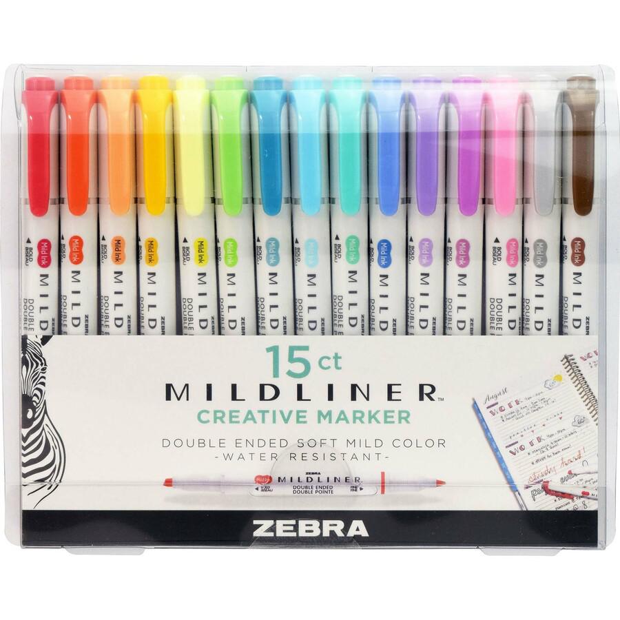 Zebra Pen MILDLINER Dual Ended Creative Marker - Assorted Ink - White Barrel - 15 / Pack. Picture 2
