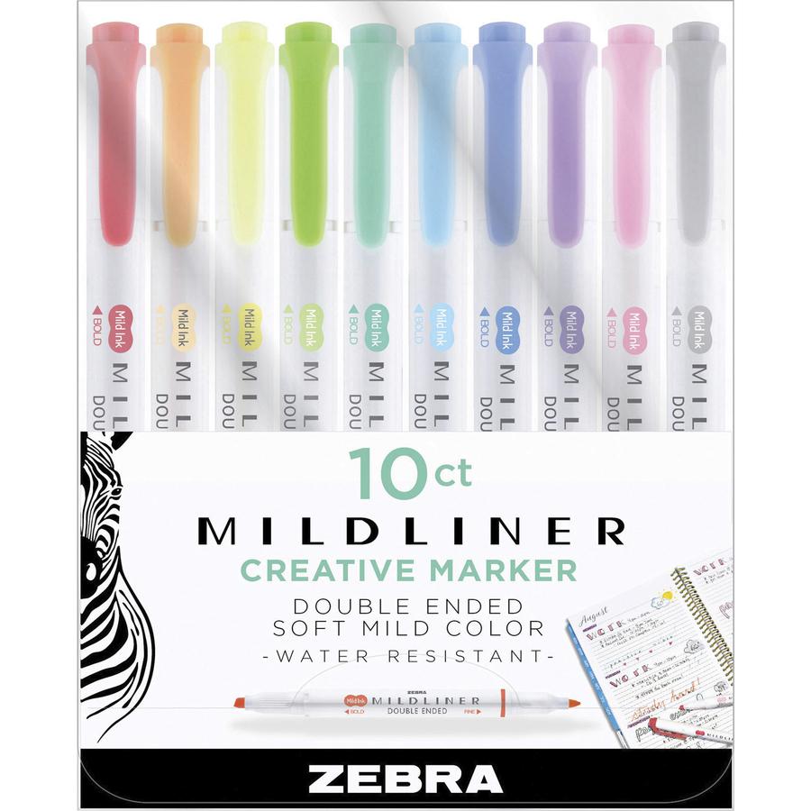 Zebra Pen MILDLINER Dual Ended Creative Marker - Assorted Ink - White Barrel - 10 / Pack. Picture 2