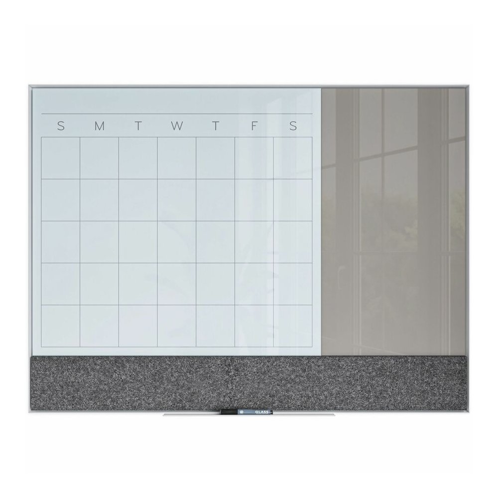 U Brands 3N1 Magnetic Glass Dry-Erase Monthly Calendar Board - 48" (4 ft) Width x 36" (3 ft) Height - Gray Tempered Glass Surface - White Aluminum Frame - Rectangle - Horizontal - Magnetic - 1 Each. Picture 4