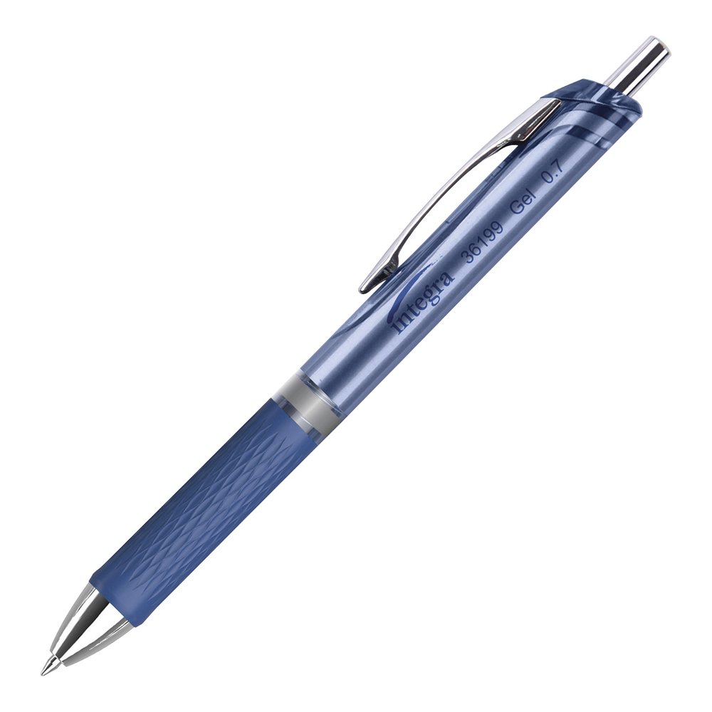 Integra Retractable Gel Ink Pen - Retractable - Blue Ink - Gel-based - Blue Barrel - Metal Tip - 1 Dozen. Picture 7