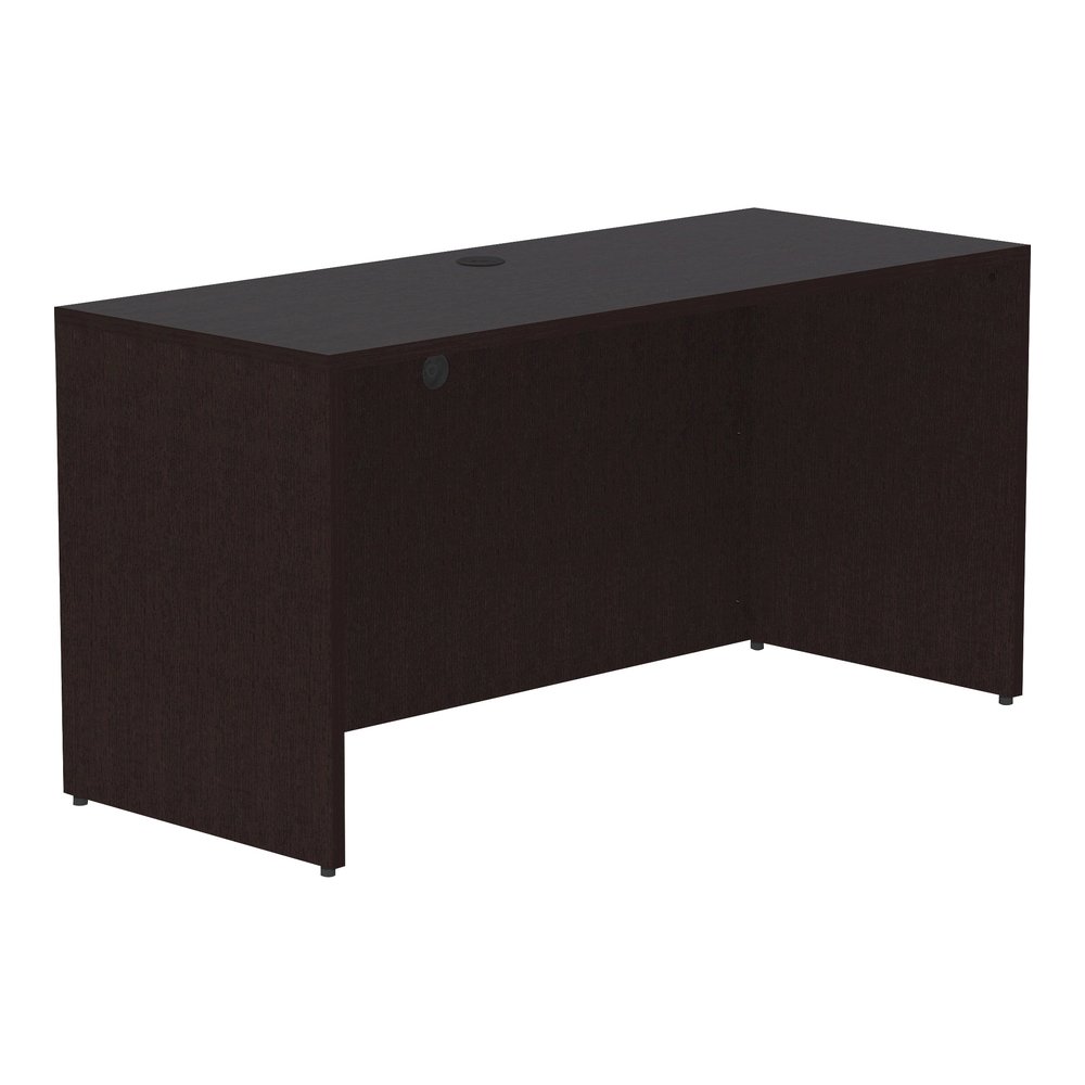 Lorell Essentials Series Credenza Shell - 29.5" Height x 60" Width x 24" Depth Credenza Shell, 1" Thickness Top - Finish: Espresso, Silver Brush - Grommet, Adjustable Feet, Durable, Laminated, Cam Loc. Picture 8