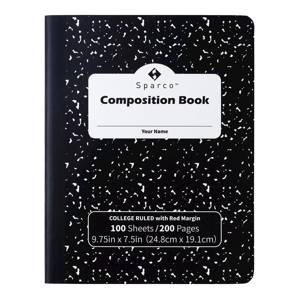 Sparco College Ruled Composition Notebook - 100 Pages - Sewn - Front Ruling Surface - 2.10" Height x 7.3" Width x 9.9" Length - Hard Cover, Label - 12 / Pack. Picture 4