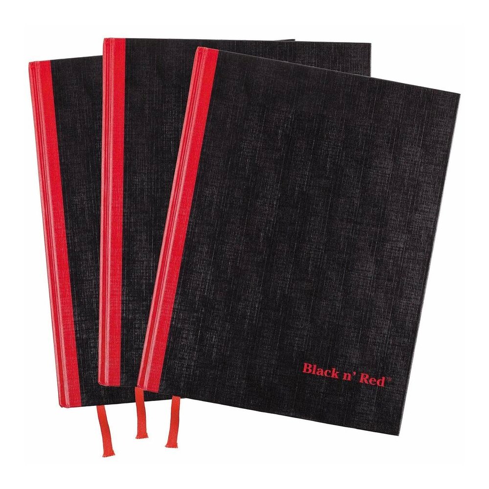 Black n' Red Casebound Hardcover Notebook 3-pack - Case Bound - 12" Height x 8.5" Width x 1.7" Length - Matte Cover - Hard Cover, Bleed Resistant, Ribbon Marker - 3 / Pack. Picture 9