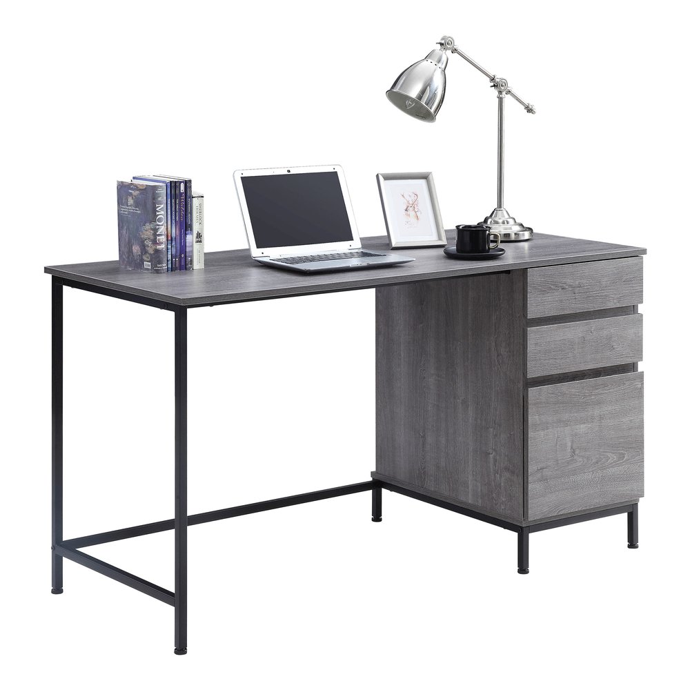 Lorell SOHO Desk with Side Drawers - 30" Height x 55" Width x 23.6" Depth - Total Drawer(s): 3 - Single Pedestal on Right Side - Finish: Charcoal - 1 Each. Picture 6