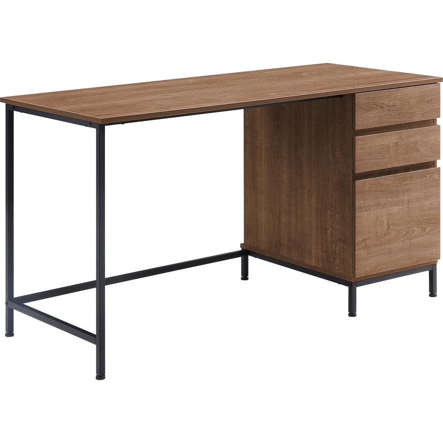 Lorell SOHO Desk with Side Drawers - 30" Height x 55" Width x 23.6" Depth - Total Drawer(s): 3 - Single Pedestal on Right Side - Finish: Walnut - 1 Each. Picture 12