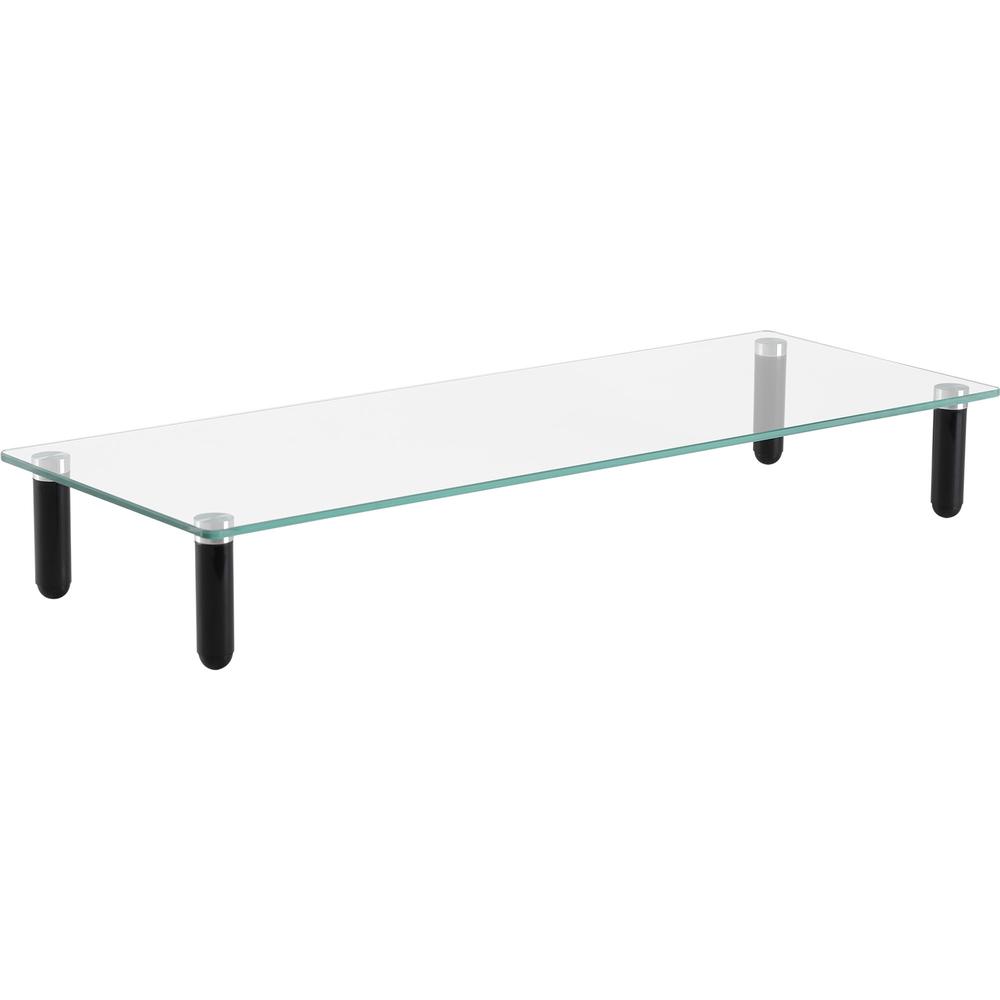 Lorell 4-leg Single-Shelf Monitor Stand - 44 lb Load Capacity - 1 x Shelf(ves) - 3" Height x 22" Width x 8.25" Depth - Desktop - Glass - Clear, Black. Picture 10