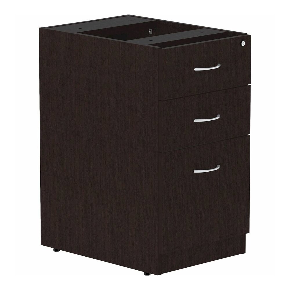 Lorell Essentials Series Box/Box/File Fixed File Cabinet - 28.3" Height x 16" Width x 22" Depth Pedestal - Finish: Espresso, Silver Brush - Durable, Laminated, Built-in Hangrail, File Drawer, Dual Whe. Picture 9