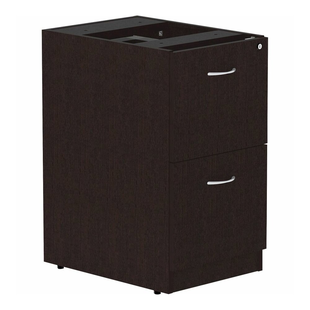 Lorell Essentials Series File/File Fixed File Cabinet - 28.3" Height x 16" Width x 22" Depth Pedestal - Finish: Espresso, Silver Brush - Durable, Laminated, Built-in Hangrail, File Drawer, Dual Wheel . Picture 9