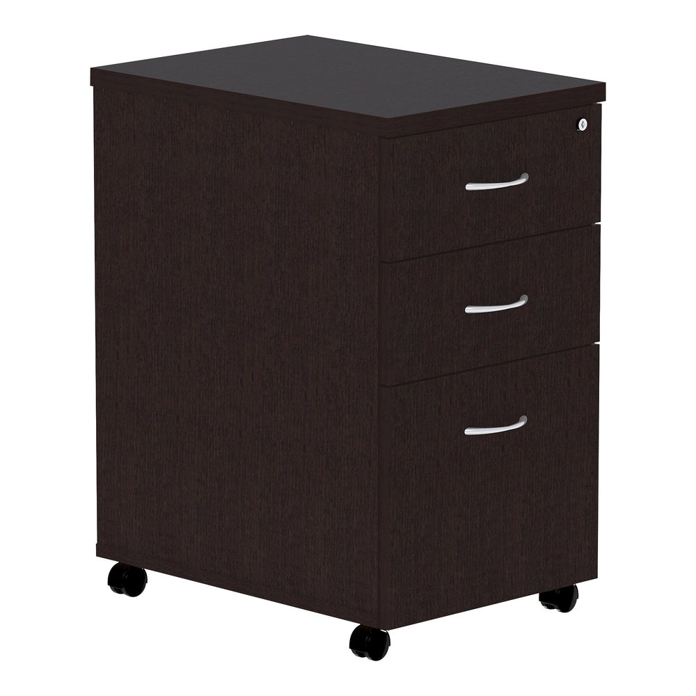 Lorell Essentials Series Box/Box/File Mobile File Cabinet - 28.3" Height x 16" Width x 22" Depth Pedestal, 1" Thickness Top - Finish: Espresso, Silver Brush - Durable, Laminated, Built-in Hangrail, Fi. Picture 8