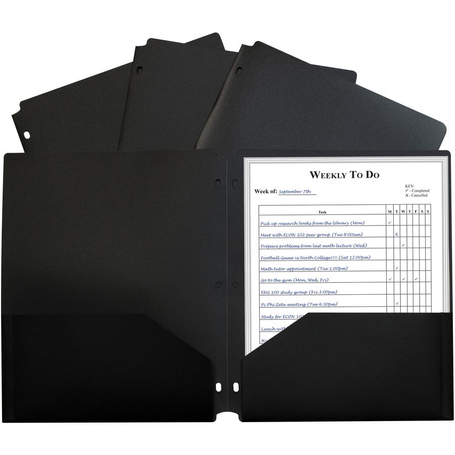 C-Line 2-pocket Heavyweight Poly Portfolio Pocket - 9.4" Width x 11.4" Length x 100 mil Thickness - For Letter 8 1/2" x 11" Sheet - 3 x Holes - Ring Binder - Rectangular - Black - Polypropylene - 25 /. Picture 2