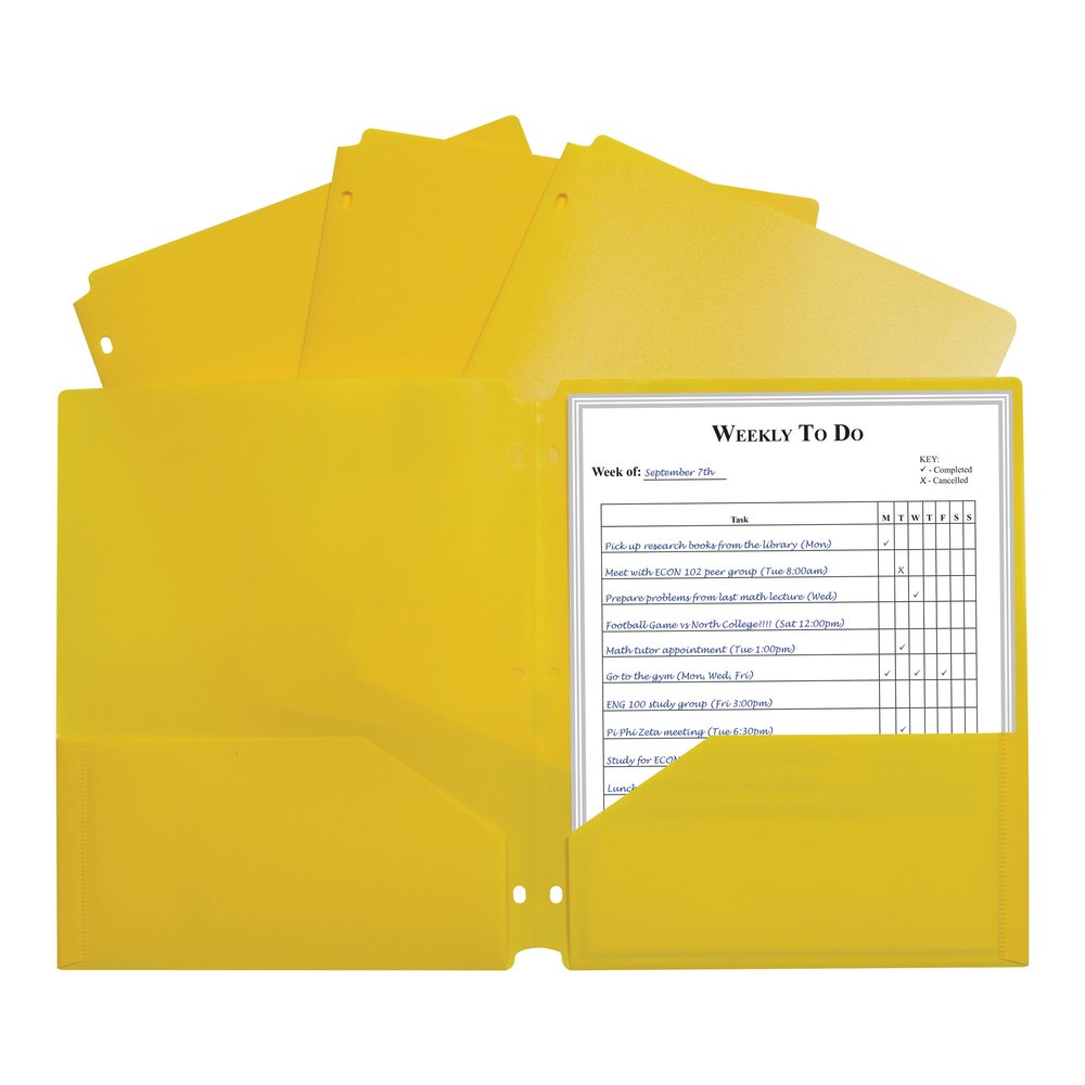 C-Line 2-pocket Heavyweight Poly Portfolio Pocket - 9.4" Width x 11.4" Length x 100 mil Thickness - For Letter 8 1/2" x 11" Sheet - 3 x Holes - Ring Binder - Rectangular - Yellow - Polypropylene - 25 . Picture 2
