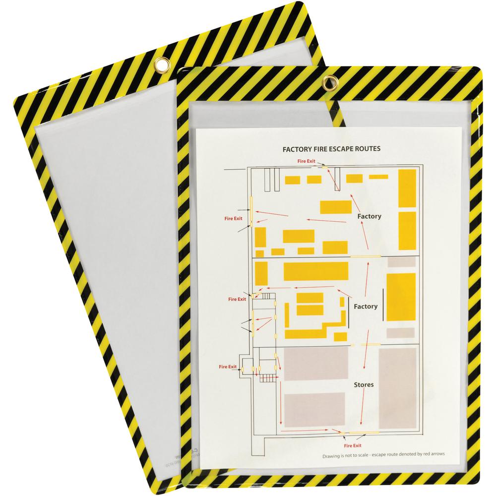 C-Line Safety Striped Shop Ticket Holders - 0.1" Height x 9.8" Width x 13.6" Length - Vinyl - Yellow, Black - 1 Box. Picture 2