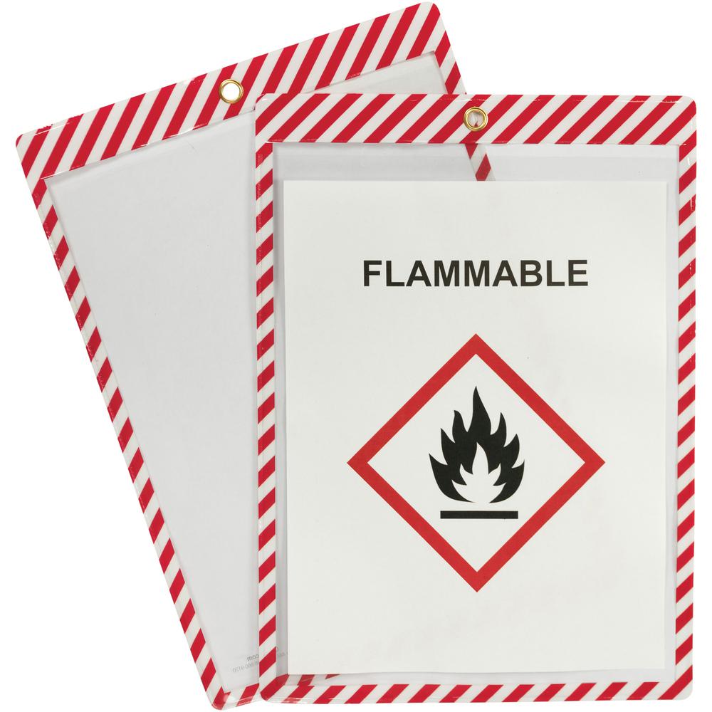 C-Line Safety Striped Shop Ticket Holders - 0.1" Height x 9.8" Width x 13.6" Length - Vinyl - White, Red - 1 Box. Picture 2