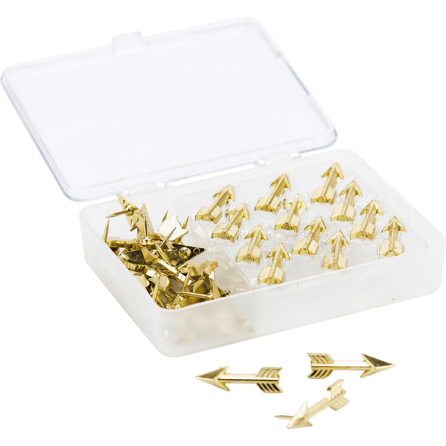 U Brands Metal Arrow Push Pins - 0.38" Shank - 0.88" Head - Gold - 36 / Pack. Picture 5