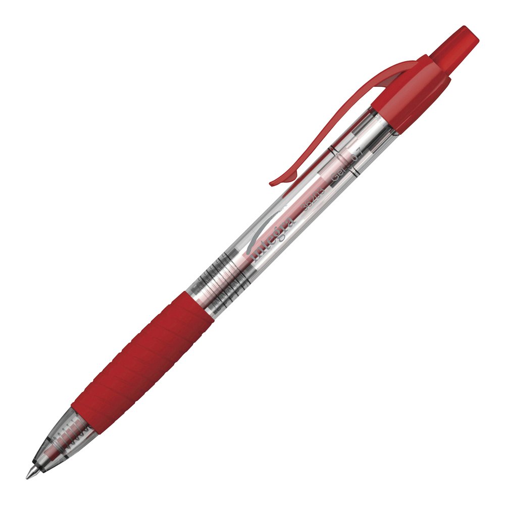Integra Retractable 0.7mm Gel Pen - Retractable - Red Ink - Gel-based - Red Barrel - 1 Dozen. Picture 5