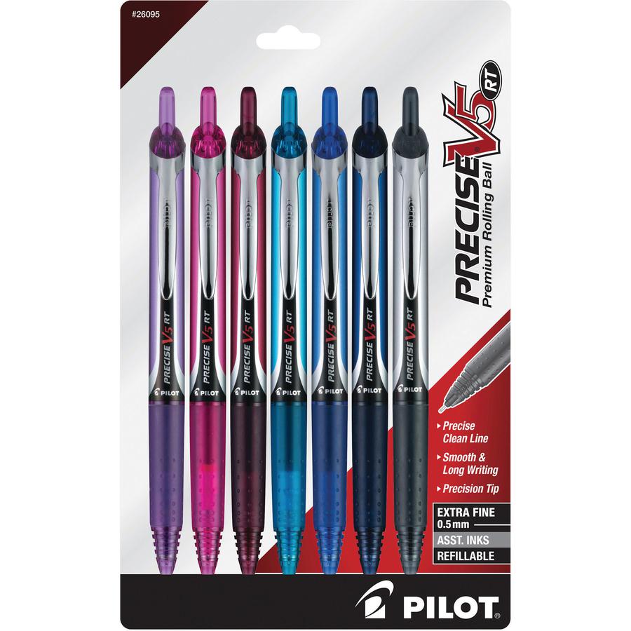 Pilot Premium Rolling Ball Pens - Refillable - Retractable - Navy, Blue, Turquoise, Burgundy, Pink, Purple Ink - Liquid - Writing - 7 / Pack. Picture 2