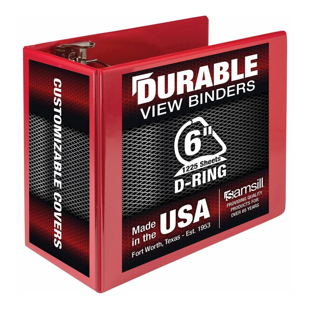 Samsill Nonstick 6" Locking D-Ring View Binder - 6" Binder Capacity - 1225 Sheet Capacity - 3 Ring - Fastener: D-Ring - Pocket: 2, Internal - Red - 2.73 lb - Recycled - Lockable, Non-stick, Concealed . Picture 6