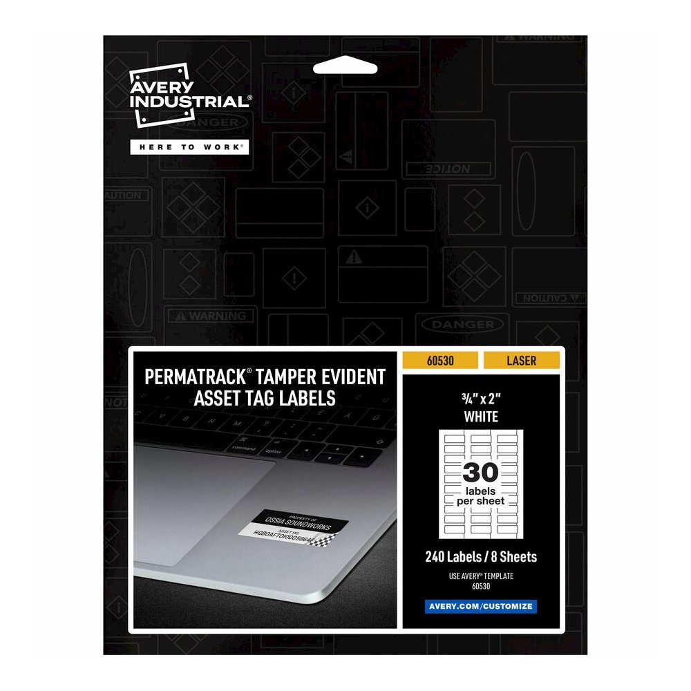 Avery&reg; PermaTrack Tamper-Evident Asset Tag Labels - 0.75" Length x 2" Width - Rectangular - Matte White - 240 / Pack. Picture 2