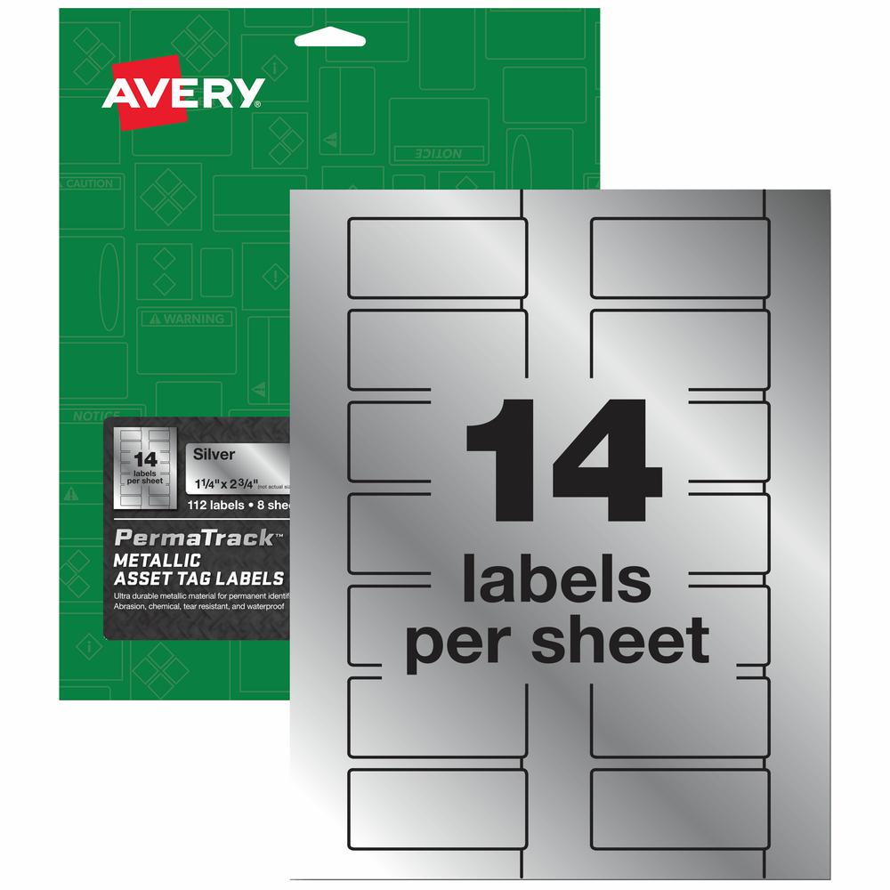 Avery&reg; PermaTrack Metallic Asset Tag Labels, 1-1/4" x 2-3/4" , 112 Asset Tags - Waterproof - 1 1/4" Width x 2 3/4" Length - Permanent Adhesive - Rectangle - Laser - Glossy Silver - Silver - Film -. Picture 2