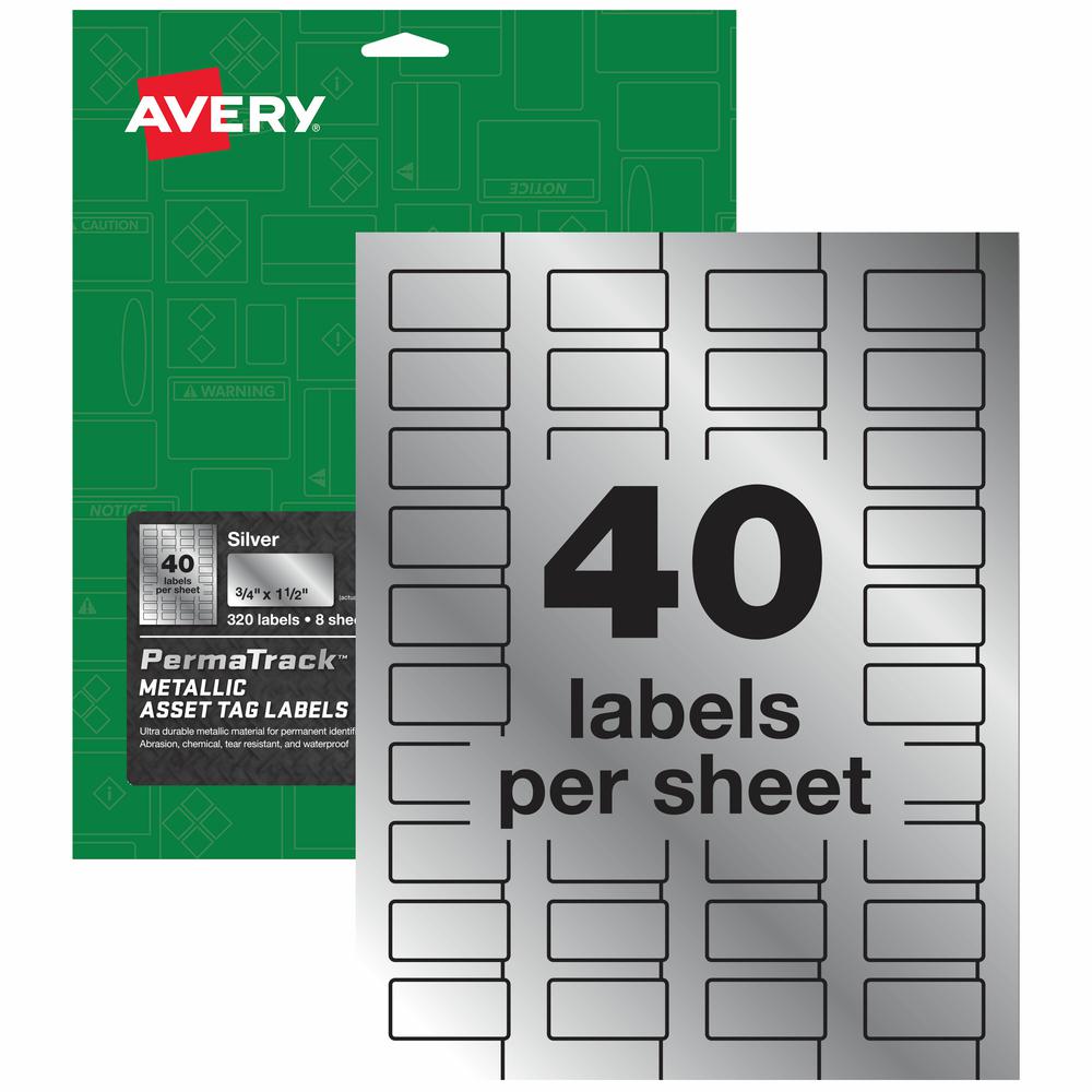 Avery&reg; PermaTrack Asset Tag Label - Waterproof - 3/4" Width x 1 1/2" Length - Permanent Adhesive - Rectangle - Laser - Glossy - Silver - Film - 40 / Sheet - 8 Total Sheets - 320 Total Label(s) - 3. Picture 2
