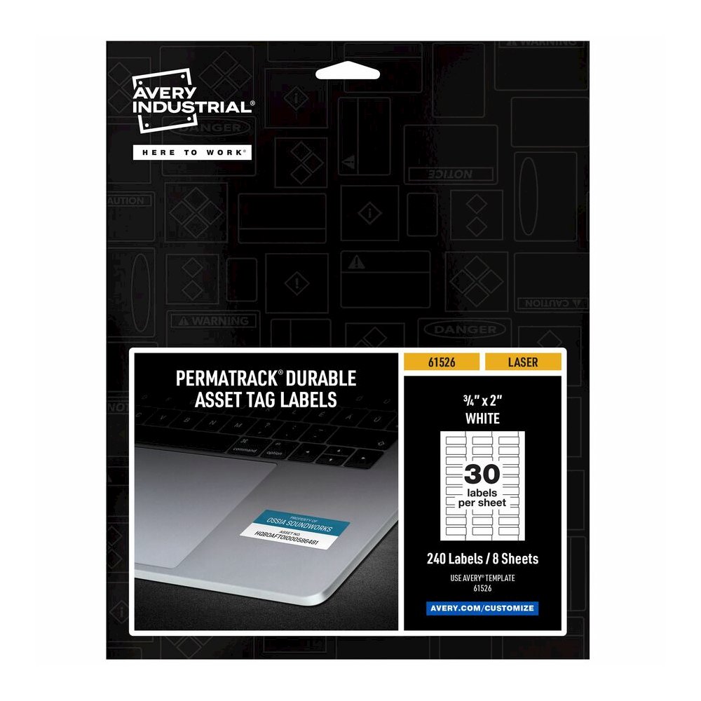 Avery&reg; PermaTrack Durable White Asset Tag Labels, 3/4" x 2" , 240 Asset Tags - Waterproof - 3/4" Width x 2" Length - Permanent Adhesive - Rectangle - Laser - Matte White - Matte - Film - Water Res. Picture 2
