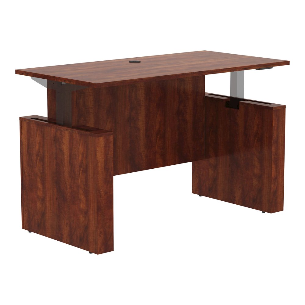 Lorell Essentials Series Sit-to-Stand Desk Shell - 0.1" Thickness Top, 49" Height x 60" Width x 29" Depth - Finish: Cherry - Laminate Table Top - Durable, Adjustable Feet, Modesty Panel, Grommet, Cord. Picture 9