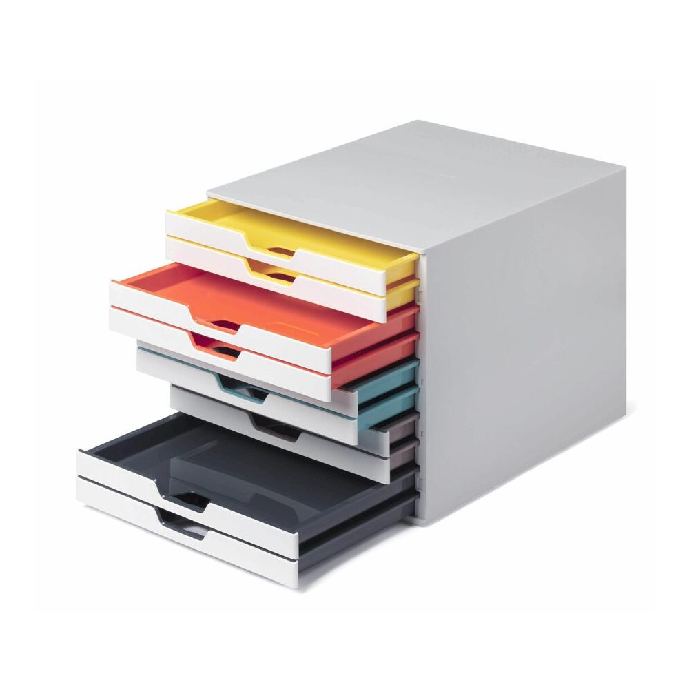 DURABLE VARICOLOR MIX 10 Drawer Desktop Storage Box, White/Multicolor - 10 Drawer(s) - 11" Height x 11.5" Width x 14" DepthDesktop - White - Plastic - 1 Each. Picture 8
