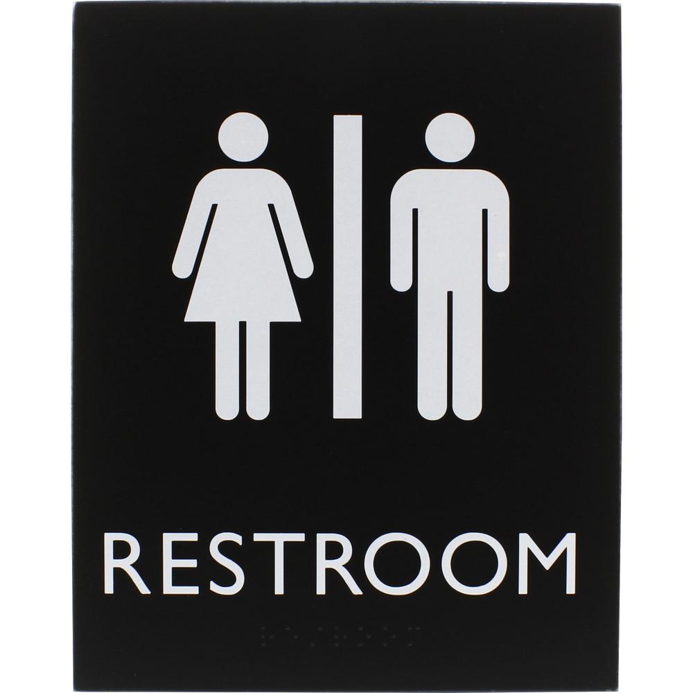 Lorell Unisex Restroom Sign - Print/Message "Toilette Men" , "TOILETTE (ladies)" - 6.4" Width x 8.5" Height - Rectangular Shape - Surface-mountable - Easy Readability, Braille - Restroom, Information . Picture 3