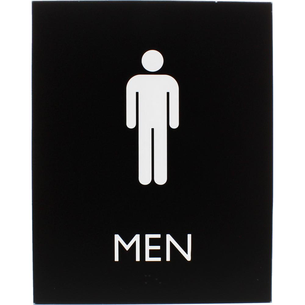 Lorell Men's Restroom Sign - Print/Message "Men" - 6.4" Width x 8.5" Height - Rectangular Shape - Surface-mountable - Easy Readability, Braille - Plastic - Black - 1 Each. Picture 4
