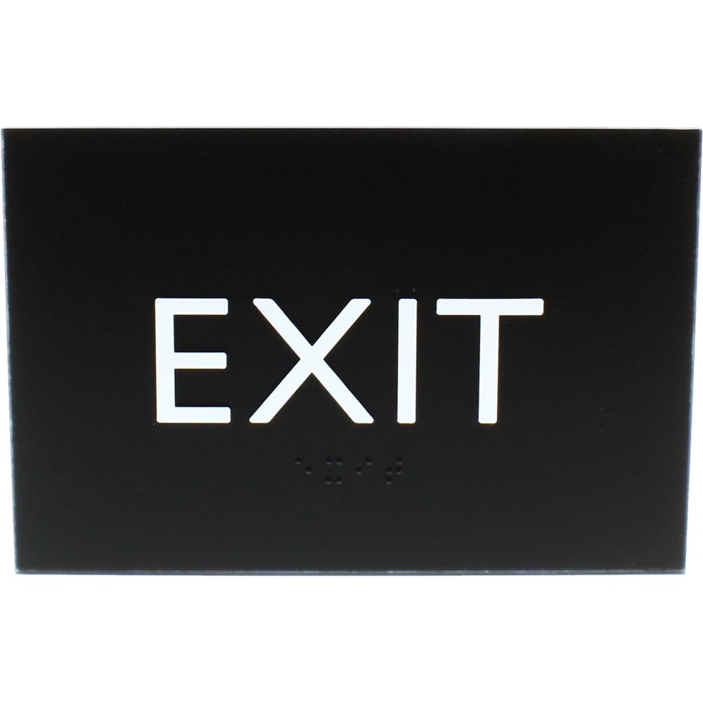 Lorell Exit Sign - 4.5" Width x 6.8" Height - Rectangular Shape - Surface-mountable - Easy Readability, Braille - Indoor - Plastic - Black - 1 Each. Picture 2