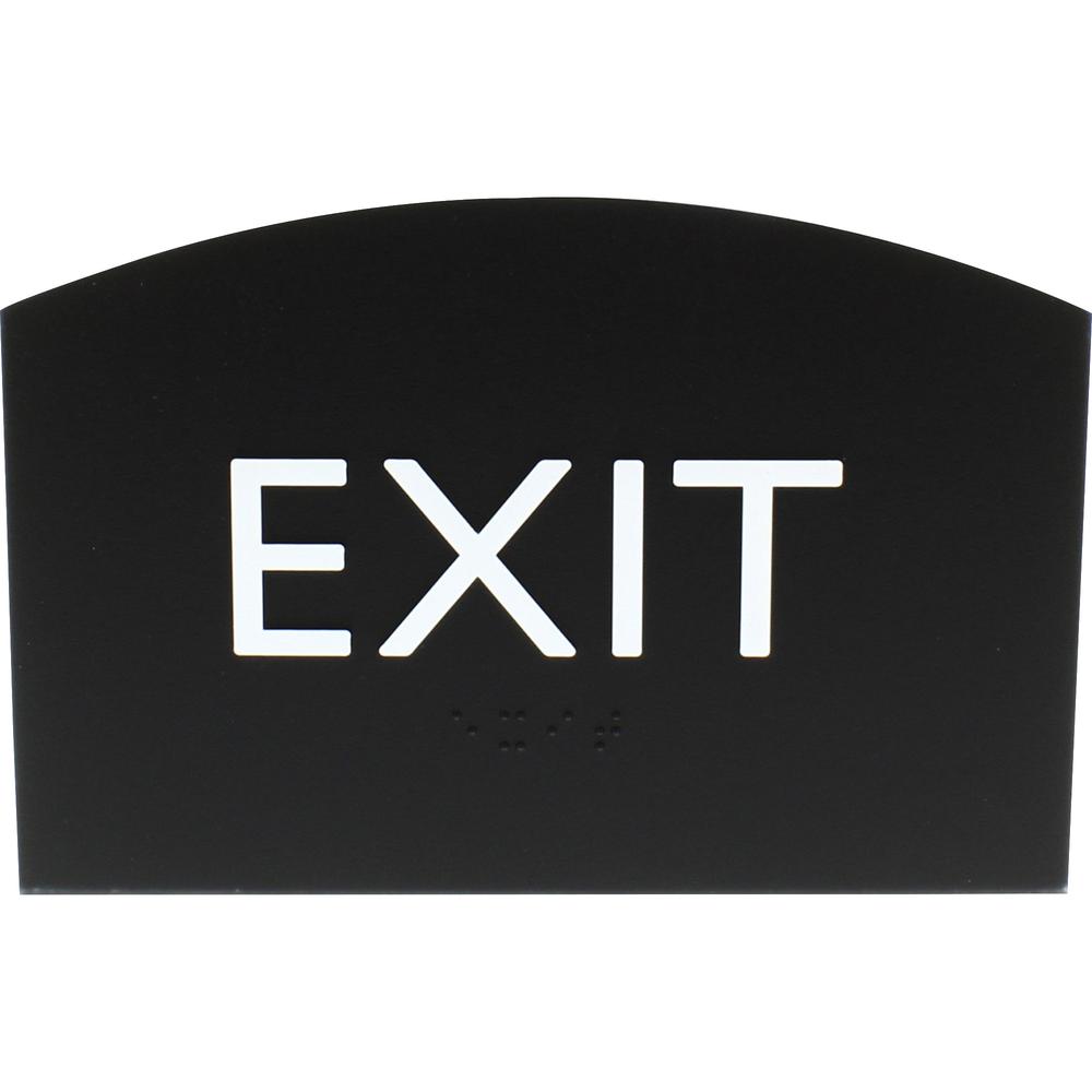 Lorell Exit Sign - 4.5" Width x 6.8" Height - Curved Shape - Surface-mountable - Easy Readability, Braille - Indoor - Plastic - Black - 1 Each. Picture 6