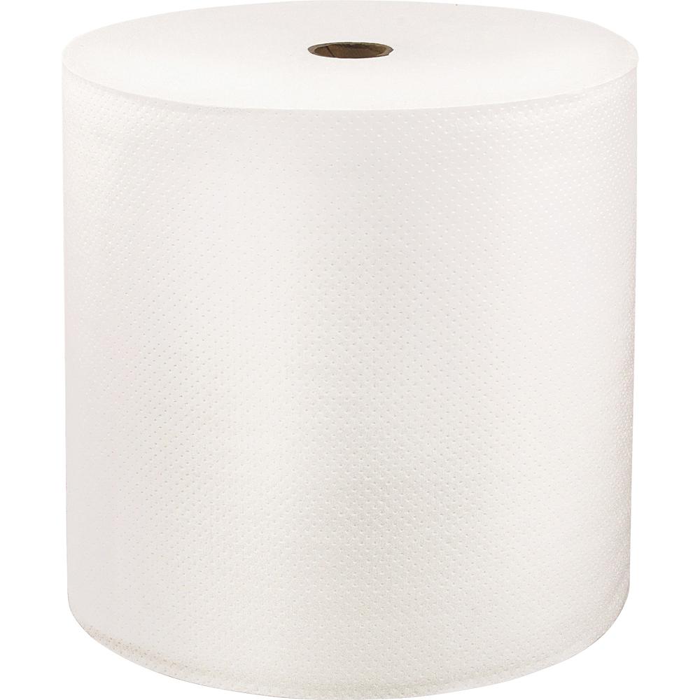 LoCor Hardwound Roll Towels - 1 Ply - 8" Width x 1000 ft Length - Fully embossed - Bright White - Fiber - 6 / Carton. Picture 2