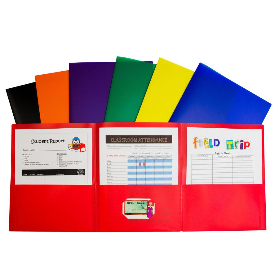 C-Line Letter Pocket Folder - 8 1/2" x 11" - 3 Internal Pocket - Black, Blue, Green, Orange, Red, Purple, Yellow - 24 / Box. Picture 4
