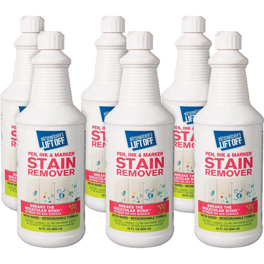Mötsenböcker's Lift Off Pen/Ink/Marker Stain Remover - 32 fl oz (1 quart) - 6 / Carton - Environmentally Friendly, Water Based, Color Safe - White. Picture 4
