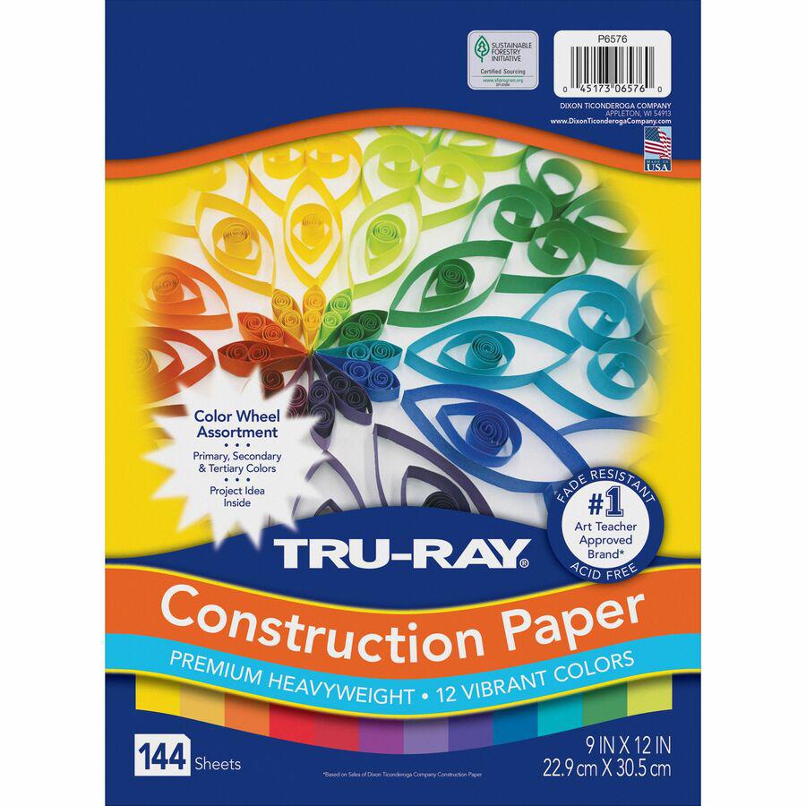 Tru-Ray Color Wheel Construction Paper - Project - 144 Piece(s) - 12" Height x 9" Width x 1" Length - Yellow, Gold, Orange, Festive Red, Holiday Red, Magenta, Violet, Purple, Blue, Turquoise, Holiday . Picture 6