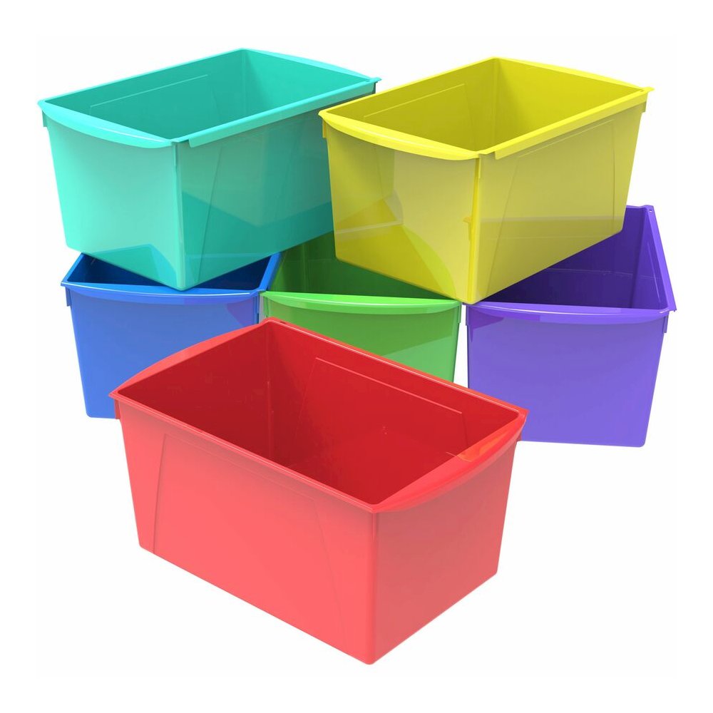 Storex Double XL Wide Book Bins - 7" Height x 9.20" Width x 14.50" Length - Desktop - Carrying Handle - Red - 6 / Carton. Picture 5