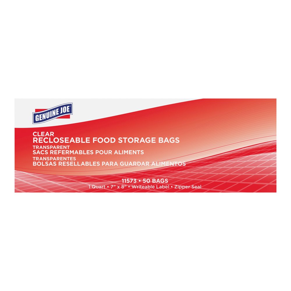 Genuine Joe Food Storage Bags - 1 quart Capacity - 8" Length x 7" Width x 1.75 mil (44 Micron) Thickness - Clear - Food, Beef, Seafood, Poultry, Vegetables - 50/Box - 9 / Carton. Picture 7