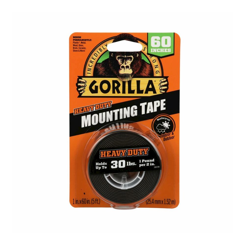 Gorilla Heavy Duty Mounting Tape - 5 ft Length x 1" Width - Black - For Indoor, Outdoor, Plastic, Metal, Wood, Glass, Brick, Ceramic, Stone - 1 Each. Picture 2