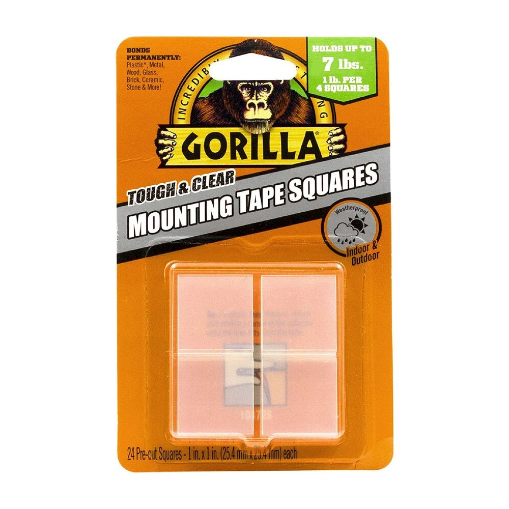 Gorilla Tough & Clear Mounting Squares - 1" Length x 1" Width - Clear - Weather Proof - For Indoor, Outdoor, Plastic, Metal, Wood, Glass, Brick, Ceramic, Stone - 24 / Pack. Picture 2