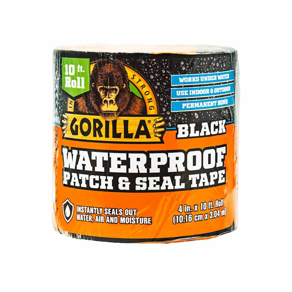 Gorilla Waterproof Patch & Seal Tape - 10 ft Length x 4" Width - Black - UV Resistant - For Indoor, Outdoor, Smooth Surface, Nonporous Surface, Roofing, Window Frame, Gutter, Drainage Pipe, Caravan - . Picture 2