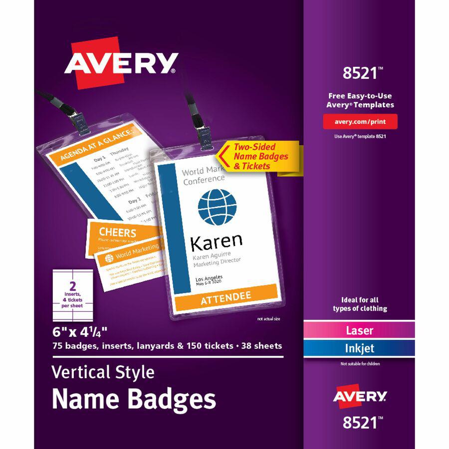 Avery&reg; Vertical Name Badges with Tickets Kit for Laser and Inkjet Printers, 4-1/4" x 6" - PVC Plastic - White - 1 Box. Picture 5