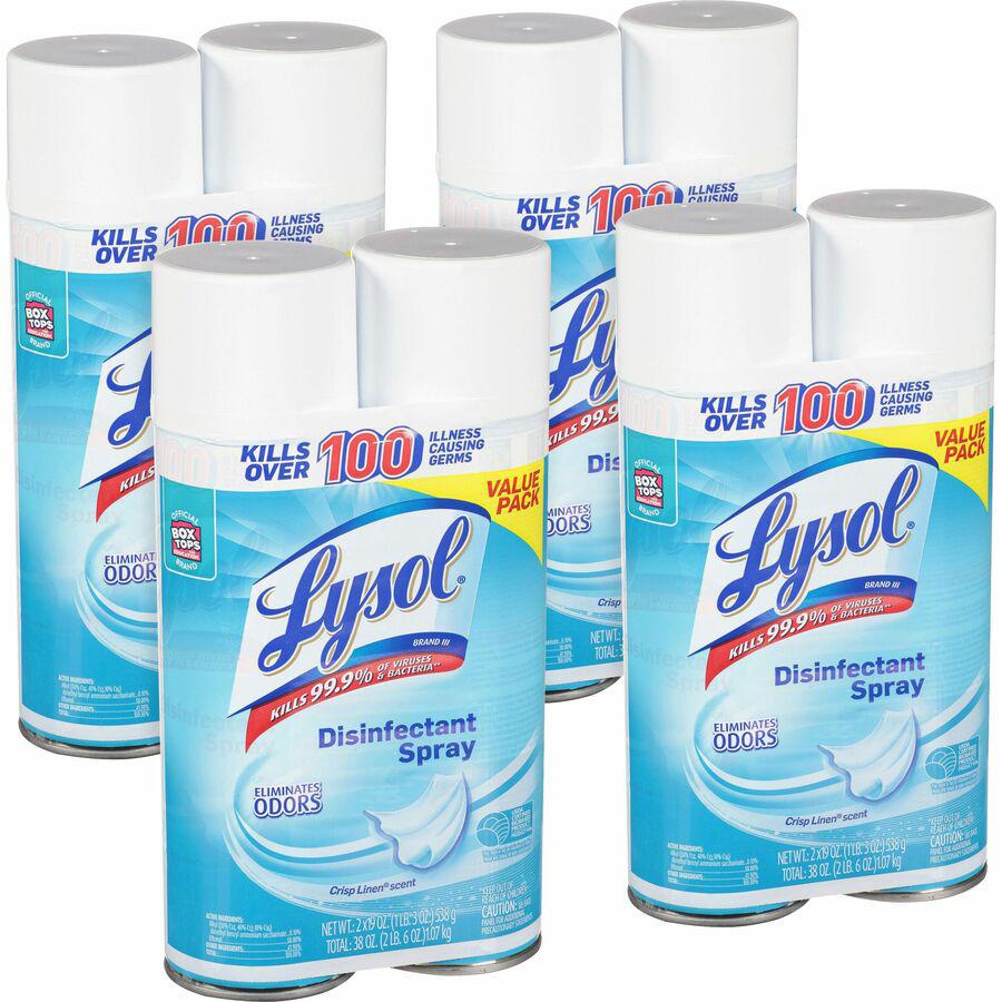 Lysol Crisp Linen Disinfectant Spray - Ready-To-Use - 19 oz (1.19 lb) - Crisp Linen Scent - 2.0 / Pack - 4 / Carton - Clear. Picture 6