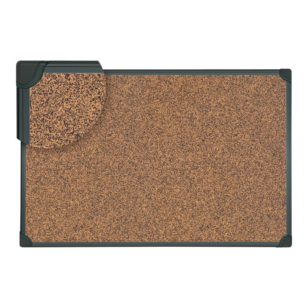 Universal Bulletin Board - 23.62" Board Height x 35.43" Board Width x 0.47" Board Depth - Brown Rubber, Cork Surface - Durable, Sleek Style, Heavy Duty, Sturdy - Black Plastic Frame - 1 Each. Picture 2