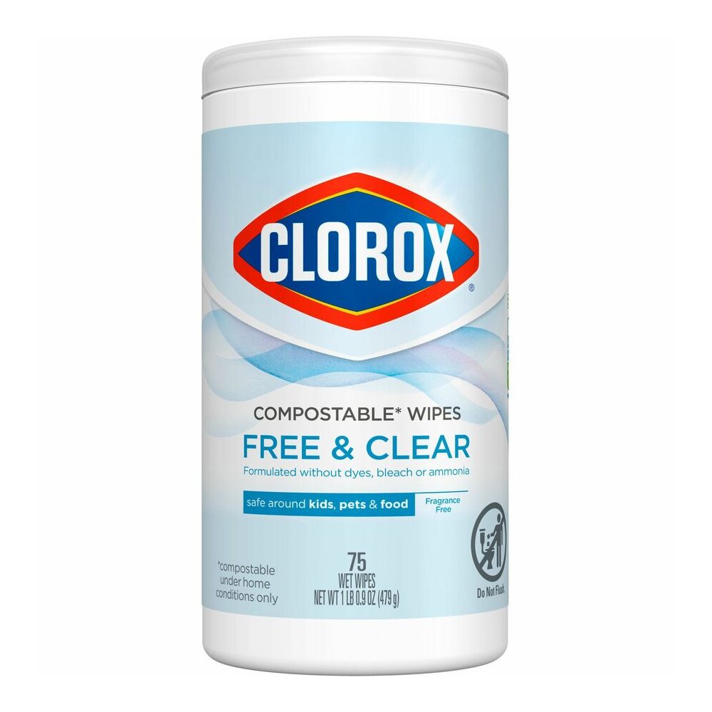 Clorox Free & Clear Cleaning Wipes - 4.25" Length x 4.25" Width - Fragrance-free, Dye-free, Residue-free, Durable - White - 75/Tub - 1 Each. Picture 2