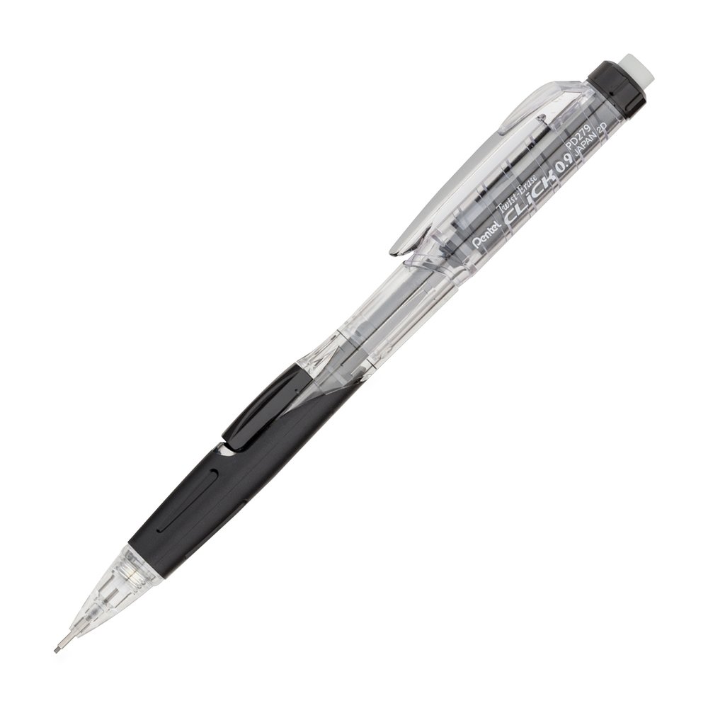 Pentel Twist-Erase Click Mechanical Pencils - #2, HB Lead - 0.9 mm Lead Diameter - Refillable - Black Lead - Transparent, Black Barrel - 12 / Box. Picture 2