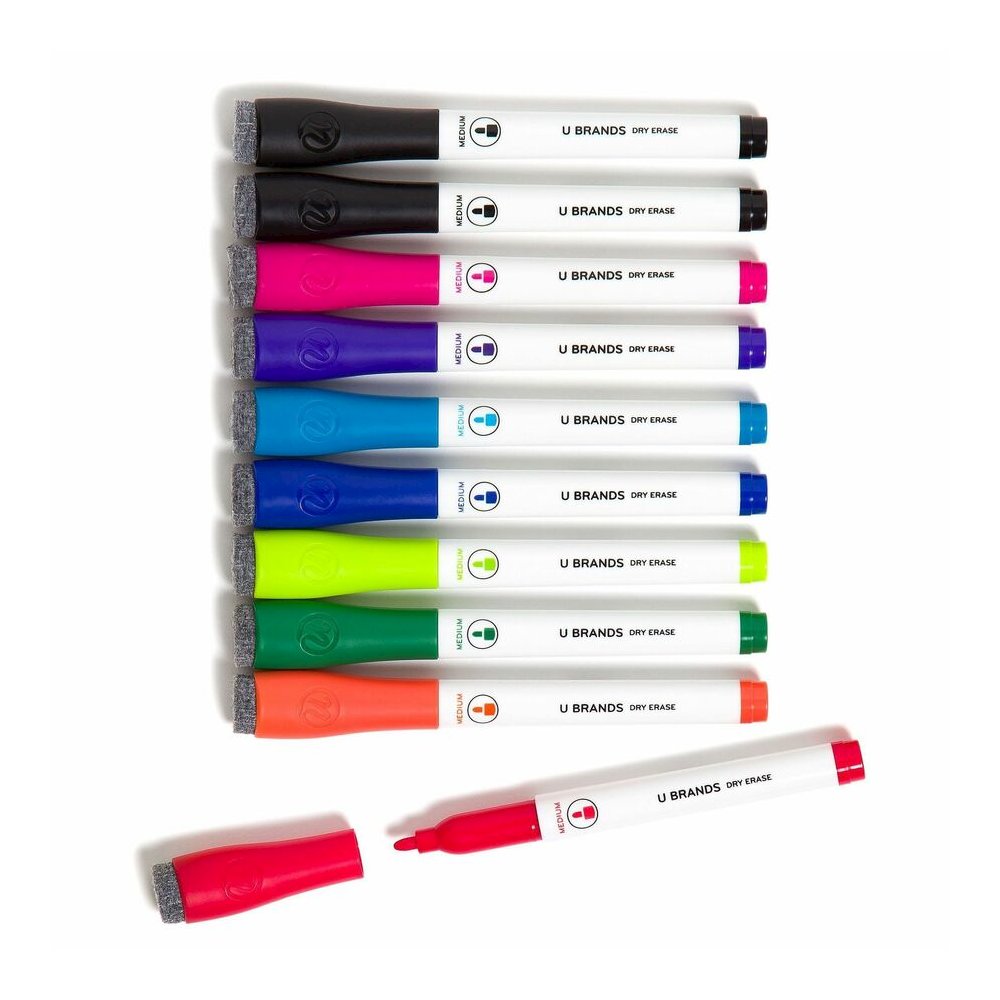U Brands Dry-Erase Markers - Erasable - Assorted Ink - White Plastic Barrel - 10 / Pack. Picture 5
